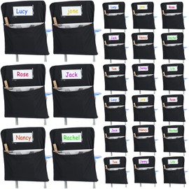 Berlune 50 Pcs Chair Storage Pocket Bulk School Chair Bag Classrooms Student Chair Pockets Classroom Chair Organizer with Name Tag for Keeping Student Book School Desk Organized (Black,14 Inch)