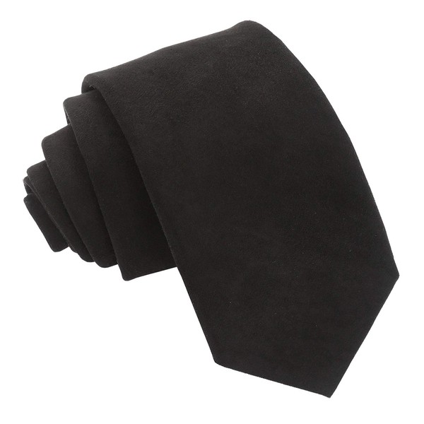DQT Men's Plain Suede Wedding Formal Slim Tie - Black