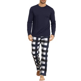 KUYIGO Pyjamas for Men 2 Piece Set Breathable Nightwear Lounge Sets Cosy Pjs with Elastic Waistband, Navy XXL