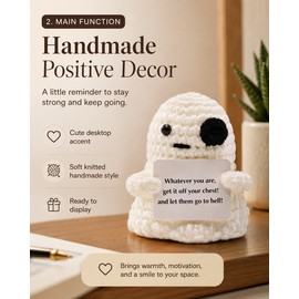 Handmade Knitted Bat Doll for Halloween Decor – Cute Positive Bat Ornament with Card for Home, Desk, Party & Gift Giving