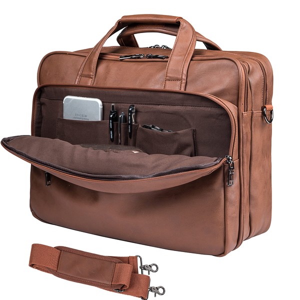 Leather Laptop Bag,Men's 17.3 Inches Messenger Briefcase Business Satchel Computer Handbag Shoulder Bag Fits 17.3 Inches Laptop Computer Tablet （Brown）