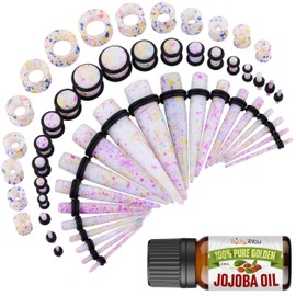 BodyJ4You 54PC Ear Stretching Kit 14G-12mm - Aftercare Jojoba Oil - Multicolor Splatter Acrylic Plugs Gauge Tapers Silicone Tunnels - Lightweight Expanders Men Women