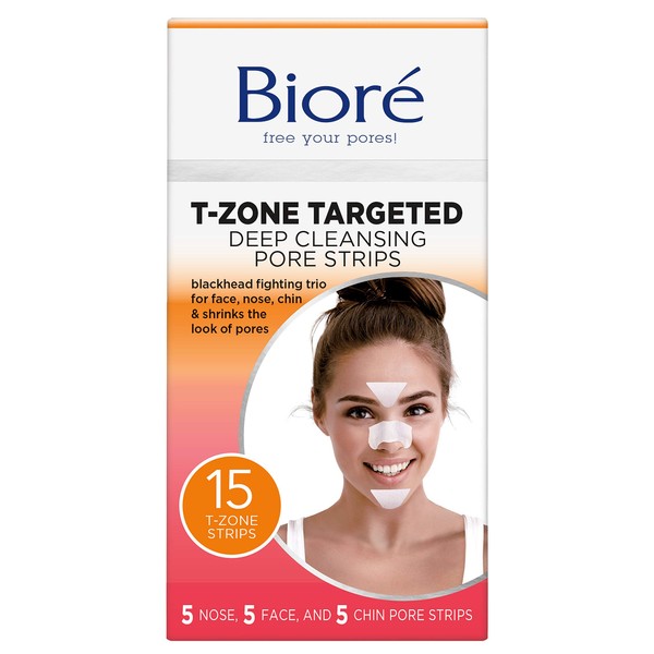 Bioré Blackhead eliminating targeted pore strips, t-zone - 5 nose + 5 face + 5 chin