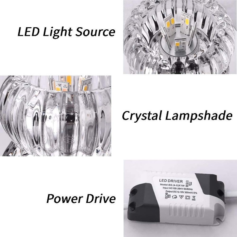 eecoo Crystal LED Downlight, 3W Recessed Ceiling Light with 5-8cm