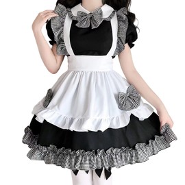 LISANEK Anime Cosplay Maid outfit Sissy Dress Sweet Classic Japanese Lolita dress French Maid Apron with Socks set (2XL)