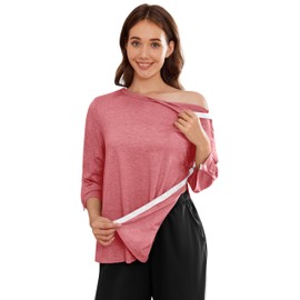 Deyeek Tear Away Shirts for Women Post Surgery Shoulder Broken Arm Clothing Adaptive Side Snap Chemo Shirts for Port Access S