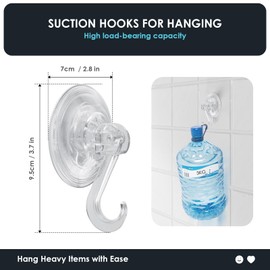 YHTCC 4 Pack Heavy Duty Suction Hooks - 3KG Strong Vacuum Suction Cup Hangers for Bathroom, Shower, Kitchen & Front Door - Reusable Clear Plastic Sucker Hooks for Towels, Wreaths, Bags & Coats
