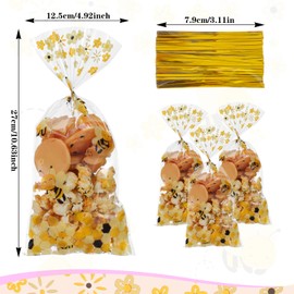 Ymapinc Bee Party Favors, 50Pcs Clear Plastic Bee Gift Bags with Handles,Bees Birthday Bees Goodie Bags Yellow Gift Bag for Baby Shower, Birthday Party, Wedding