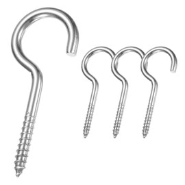 M METERXITY 4-Pack Hooks Screw, M5 304 Stainless Steel Heavy Self Tapping Eye Bolts Pins for Wood Furniture/Hanging Artwork/Securing Cables Wire, Ceiling Hooks [Silver]