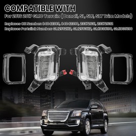 Clidr LED Fog Lights Kit Compatible with 2016 2017 GMC Terrain Front Bumper Fog Lamp Bezel Cover Trim Molding Set with DRL Amber Turn Signal Wire Harness Replace for 84042389 84042390