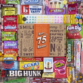 Vintage Candy Co. 75th Birthday Retro Candy Gift Basket - 1949 Party Assortment - Unique Care Package for Women and Men Turning 75 Years Old
