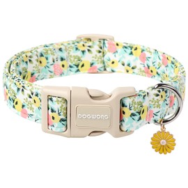 DOGWONG Flower Cotton Dog Collar, Spring Summer Cute Yellow Dog Collar Durable Soft Fabric Pet Dog Collars Female Girl Necklace for Small Medium Large Dogs