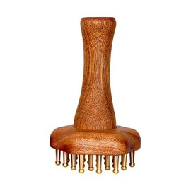 Peine de masaje de cabeza de cobre y cobre de 24 dientes para cuerpo y cuero cabelludo, cepillo de masaje corporal de latón con mango de palisandro pa