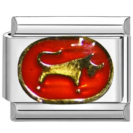 UNY JEWEL Zodiac Taurus Italian Charm 9mm Stainless Steel Link - Enamel Zodiac Design Modular Charm Bracelet Link