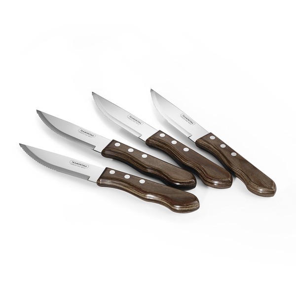 Tramontina Porterhouse Steak Knife Set Stainless Steel Polywood Handle 4-Piece, 80000/005DS