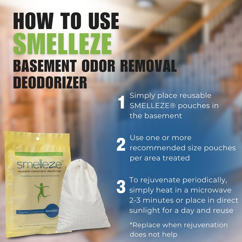 SMELLEZE Reusable Basement Odor Removal Deodorizer Pouch: Rids Funky Smell