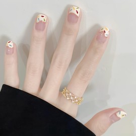 ALLEVG Nail Tips, 24 Pieces, Nail Tips, Short, French Spring, Summer, Popular, Japanese Style, Cute, Simple, Stylish, Coming of Age Ceremonies, School Entrance Ceremonies, Graduation Ceremonies