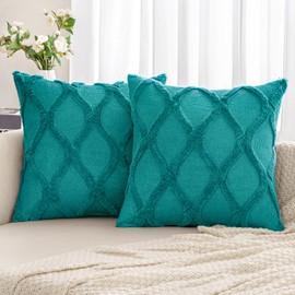 MIULEE Decorative Throw Pillow Covers Teal 18x18 Inch Set of 2, Soft Plush Faux Wool Couch Cushion Covers Farmhouse Throw Pillows for Couch Bed Sofa Living Room