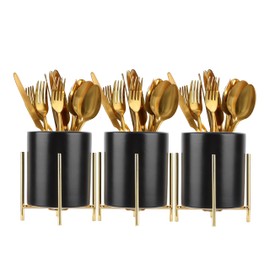 SIEBOLD Black Ceramic Utensil Holder with Metal Frame - Chic & Modern Kitchen Cooking Holder