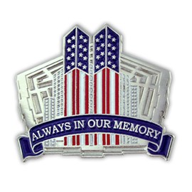 PinMart 9/11 September 11th Always in Our Memory Twin Towers Lapel Pin – 9/11 Memorial and Pentagon Remembrance – Commemorative Enamel for Veterans, First Responders - Single or Bulk Packs - 5 Pack