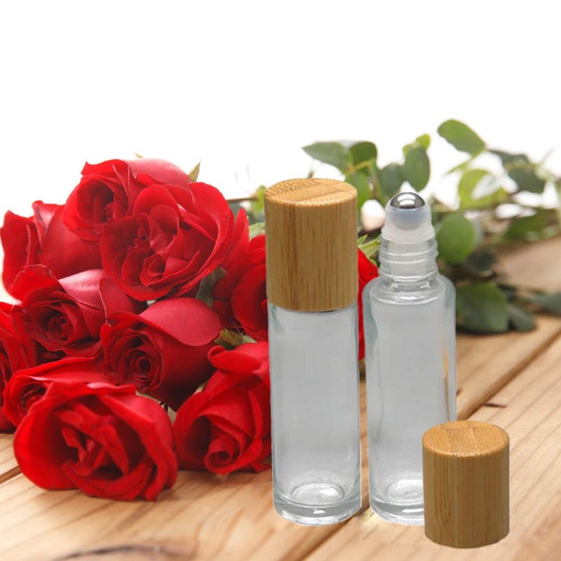 12Pcs 10ml Glass Roll On Bottle with Bamboo Lid for