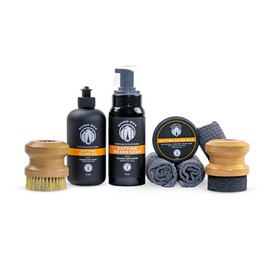 Rhino Wax Cutting Board Ultimate Care Kit - Includes Cutting Board Oil, Cutting-Board Wax, Foaming Soap Cleaner, Applicator, Scrub Brush, 3 Microfiber Cloths - All Natural Ingredients - Made in USA