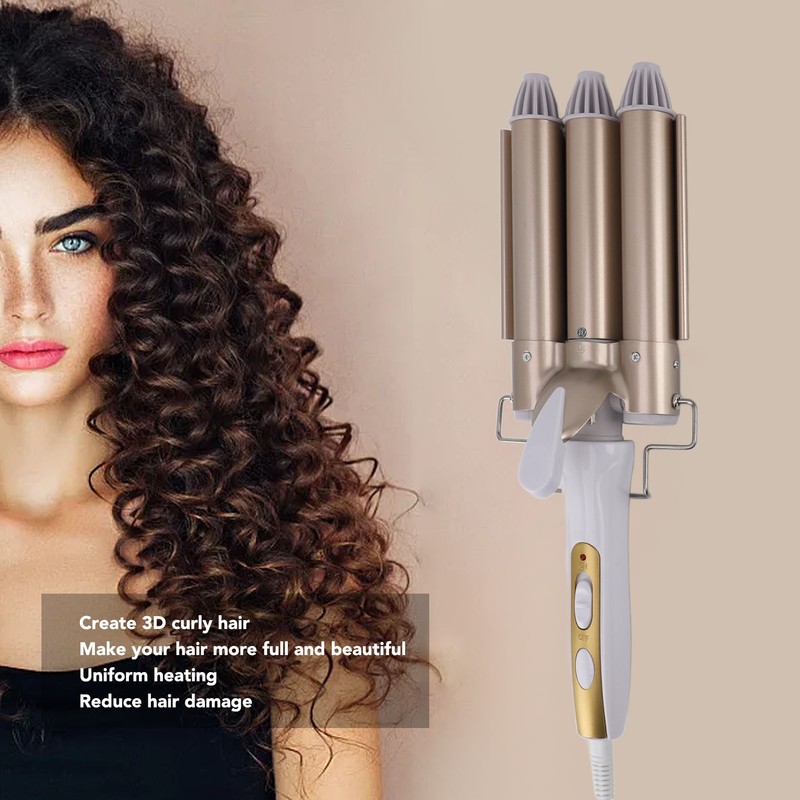 25mm Curling Iron Wand Adjust Temperature Fast Heating 3 Barrel