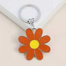 Colorful Cute Daisy Keychain Bag, Flower Charms keyring for Purse Keys, Bling Metal Keyring Gift for Women Accessories (Orange)