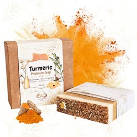 Turmeric Premium Soap. Jabón de cúrcuma esencial, 100% orgánico, artesanal y vegano. Barra humectante para todo tipo de piel. Cara y cuerpo. Regalo ma