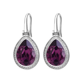XUPING Dangle Earrings for Women Fashion Crystal Teardrop Silver Dangling Jewelry (Amethyst)