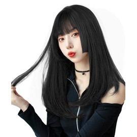 AISI QUEENS Wig, Princess Cut, Black, Long, Straight, Semi-Long, Full Wig, Medium, Black Hair, Princess Hair, Women's Dresses, Cute, Natural, Small Face Wig, Harajuku, Lolita, Heat Resistant, With Net