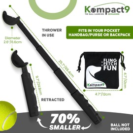 Kompact9 | Retractable Pocket-Sized Ball Launcher, Eco-Friendly & Portable Dog Fetch Toy, Made from Recycled Plastic, UK Designed, Fits Standard Tennis Balls Perfect Dog Exercise Equipment | Black