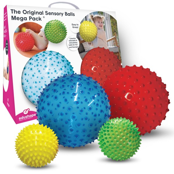 Edushape The Original Sensory Balls for Baby, Mega Pack - Assorted Baby Balls That Help Enhance Gross Motor Skills for Kids Aged 6 Months & Up - Set of 4 Vibrant and Unique Toddler Ball for Baby