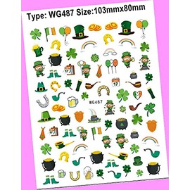 Happy St Patrick's Day Parade Shamrock Leprechaun Gold Flag 3D Nail Sticker Wg487 for Nails Design Nail Art Stickers Decals Supplies Manicure Tips Sticker Colorful for Nail Decorations