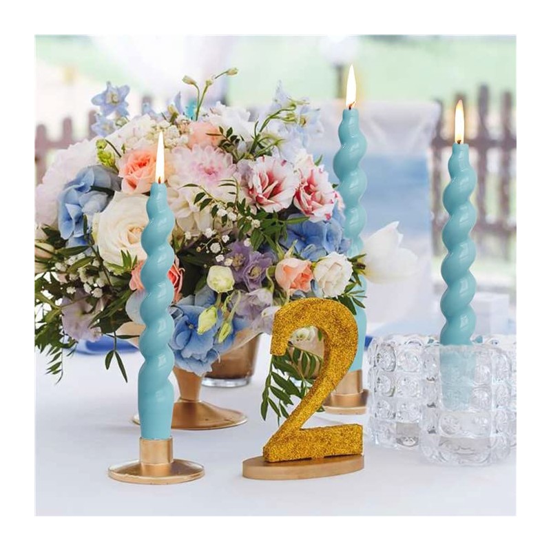 Gedengni ローソク足 スパイラルテーパーキャンドル 7インチ ショートテーパーキャンドル ブルースパイラルキャンドルスティック 無香 ツイストテーパーキャンドル 休日 ウェディングパーティーギフト用