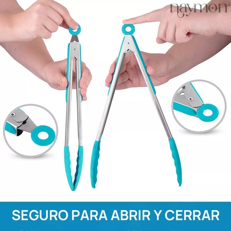 Naymon 3pz Pinzas Tenaza Utensilio Cocina Silicon Acero Inoxidable
