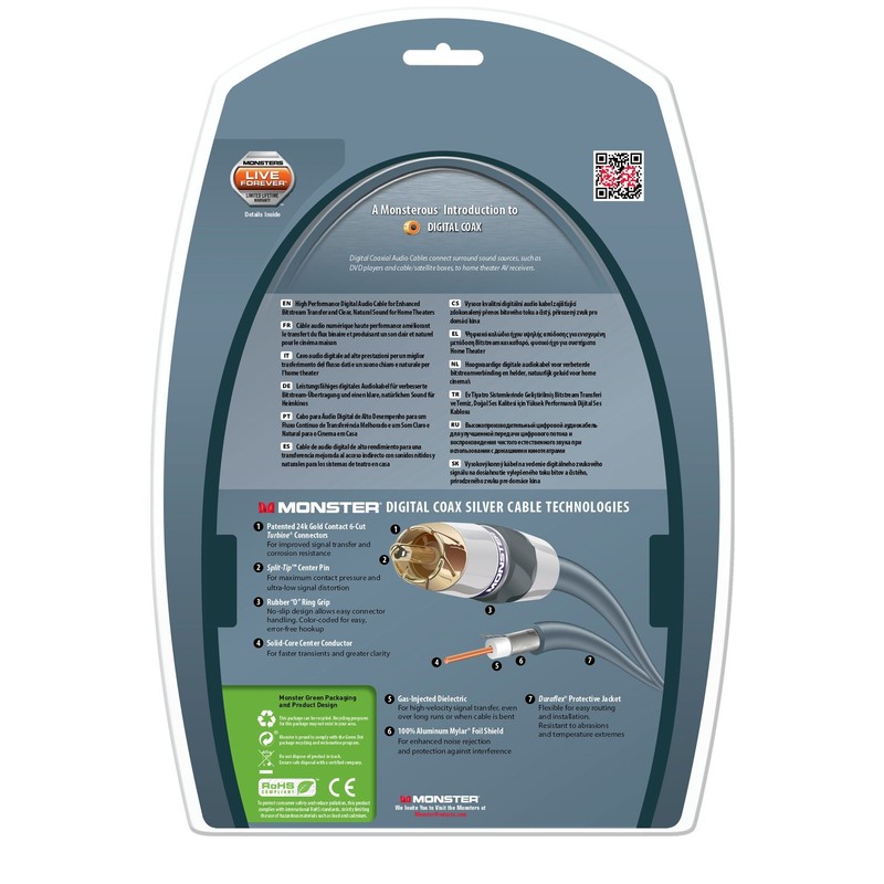 Monster Silver Advanced Performance Digital Coax Audio Cable - 8