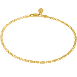 LIFETIME JEWELRY Womens Gold Anklet 2.5mm Star Flat Link Ankle Bracelet 24k Gold Plated