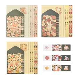 BAYTORY 36Pcs Stationery Paper and Envelopes Set, Cute Animal Patterns Envelope, Love Letter Papers Letter Writing Kit, 18 Paper Sheets + 9 Envelopes + 9 Sealing Stickers (Dog, Rabbit, Cat)