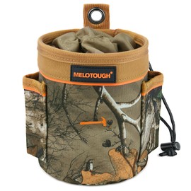 MELOTOUGH Mini Nail and Screw Pouch with Drawstring Closure | 5.25x5.25x6 Inch Clip-On Tool Pouch, Belt Pouch for Carpenters & Electricians | Open Side Pockets | Durable 600D Nylon Work Pouch, Camo