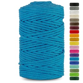 Netuno 1x Makramee Garn Blau 5 mm 100 m Baumwollkordel mit Baumwollkern Textilgarn Kordelband Naturgarn Naturbaumwolle Garn für Makramee Baumwollgarn Dekoschnur farbig Cotton Cord Macrame