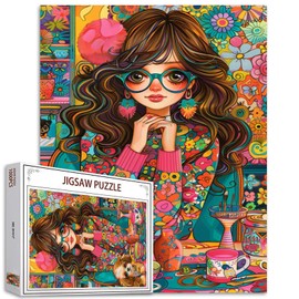 Tucocoo 1000 Piece Jigsaw Puzzles for Adults Beautiful Girl Jigsaw Puzzle Cute Dog Abstract Floral 1000 Pieces Puzzles for Challenging Family Activity Game Colorful DIY Puzzle Wall Decor Gifts