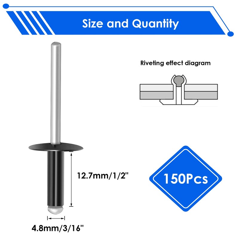 smseace 150 Pcs 3/16" x 1/2" Large Cap Open End