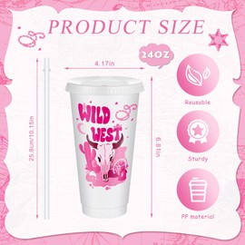 Chuangdi 12 Pcs Western Cowgirl Tumbler Set Reusable 24 oz Pink Cowgirl Plastic Cups with Lids and Straws for Birthday Party Baby Shower Last Rodeo Party Supplies