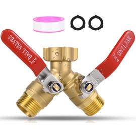 DNILJAK Hose Splitter With 304 Stainless Steel Long Handle Outdoor Brass Hose Splitter 2 Way Heavy Duty 3/4 Inch Threaded Hose Y Splitter With Shut off Garden Spigot Splitter (Include Teflon Tape)