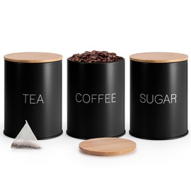 EHC Tea Sugar Coffee Canisters, Tea Sugar Coffee Containers Set of 3, Airtight Containers Jars, Black