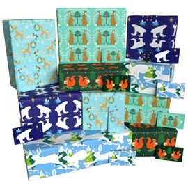 Luxury ECO Xmas Gift Wrap - 10 sheets/tags - Christmas Animal Ten Pack - Recycled & Recyclable Wrapping Paper - Re-wrapped