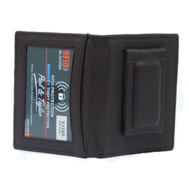 RFID Protected Magnet Money Clip Bi fold Leather Wallet (Brown) by Paul & Taylor