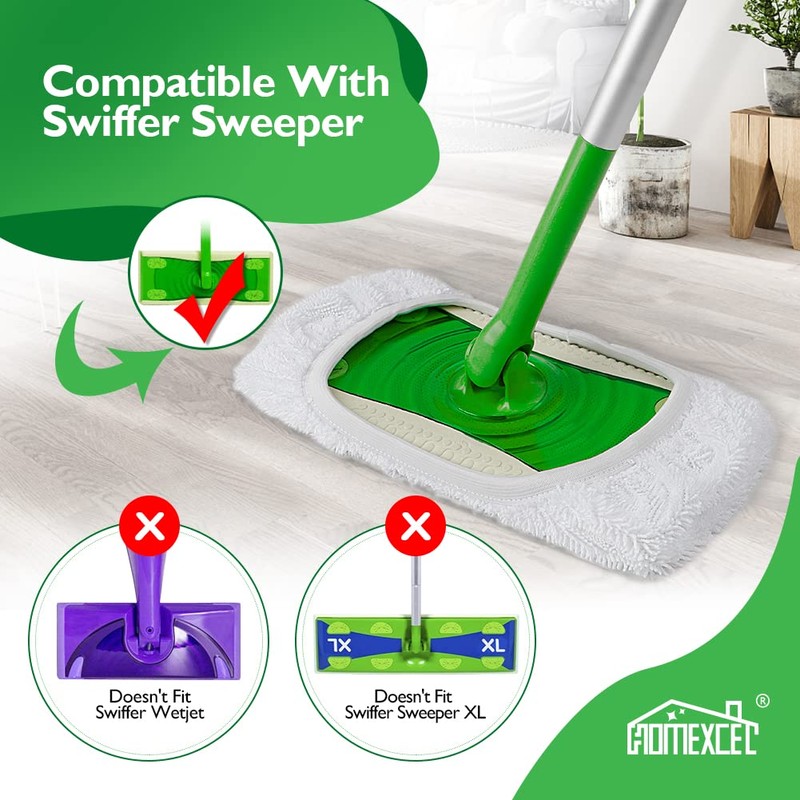 HOMEXCEL Reusable Microfiber Mop Pads Compatible with Swiffer Sweeper-Washable Wet