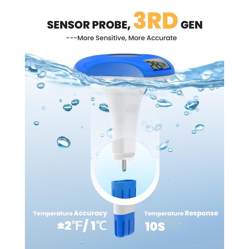 BALDR Pool Thermometer Floating Easy Read, Solar Pool Thermometer with